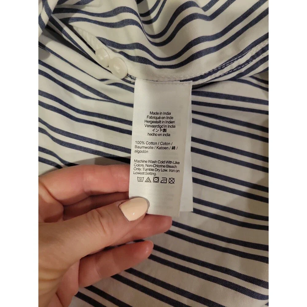 J. Crew Women's Etienne Oversized Shirt White Blue Stripe 100% Cotton Poplin L